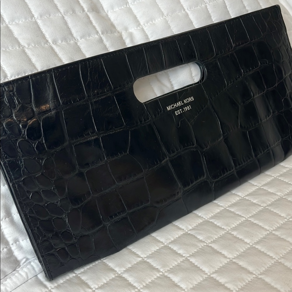 Michael Kors Black Croc-Patterned Clutch - Picture 2 of 7